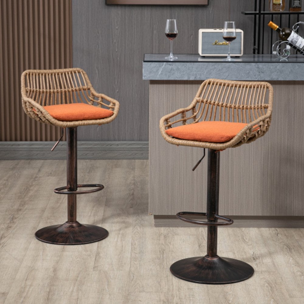 Tcbosik Rattan Bar Stools Set of 2, Counter Height Swivel Barstools ...