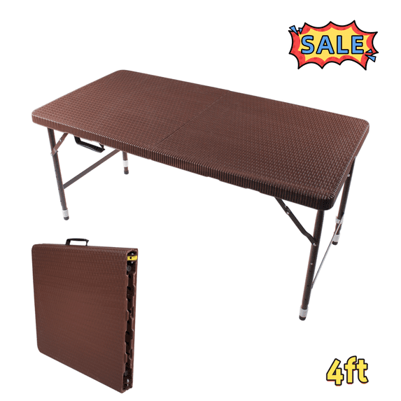 Tcbosik Rattan Folding Table 4ft, Indoor & Outdoor Portable Table, Picnic Table with Carrying Handle for Party, Dining, Camping, Brown