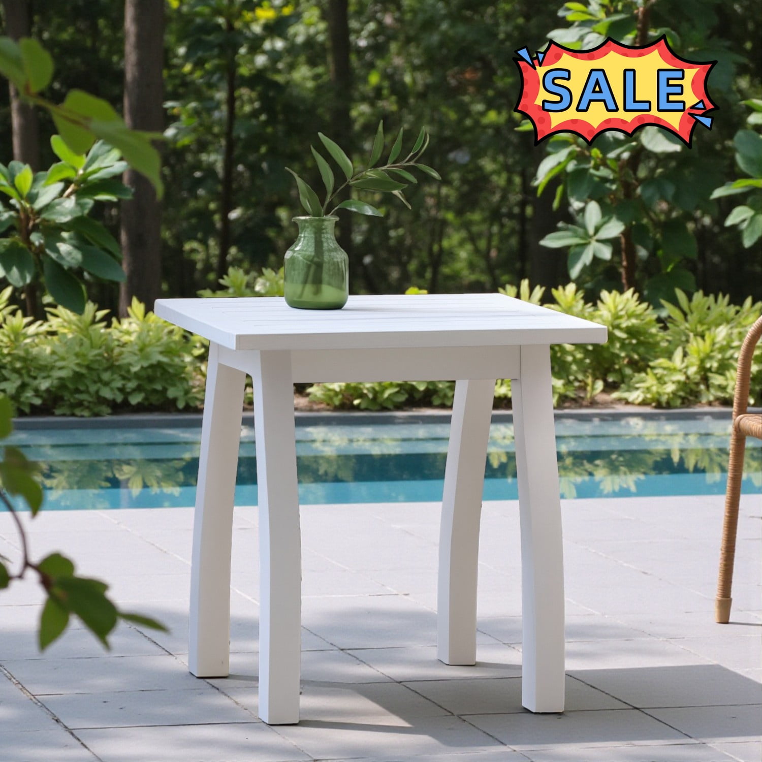 Tcbosik Rectangle Outdoor Side Table, Wooden End Table for Balcony ...