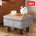 thumbnail image 1 of Tcbosik Rectangle Storage Ottoman with Tray Lid, 15.9 inch Upholstered Linen Fabric Foot Stool with Wood Legs for Living Room, Bedroom, Dark Grey, 1 of 7