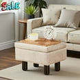 thumbnail image 1 of Tcbosik Rectangular Storage Ottoman with Flip-Top Lid, Small Footrest Stool with Hidden Compartment, Linen Fabric Padded Seat with Wooden Legs, for Bedroom Living Room Entryway, Khaki, 1 of 7