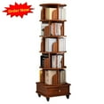 thumbnail image 1 of Tcbosik Revolving Bookcase with Wheels, 5-Tier Bookcase with Open Shelves for Small Space, Floor Standing Storage Rack for Living Room, Bedroom, Walnut Brown, 1 of 9