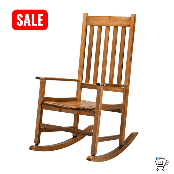 Tcbosik Rocker Chair with High Back and Armrest, Outdoor Wooden Rocking Chair for Balcony, Porch, Backyard, Original Color