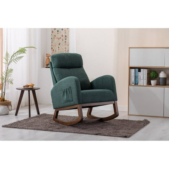 Tcbosik Rocking Chair for Nursery, High Back Glider Rocker Uplostered Armchair for Nursery, Comfy Armchair with Side Pocket for Living Room, Bedroom (Emerald Green)