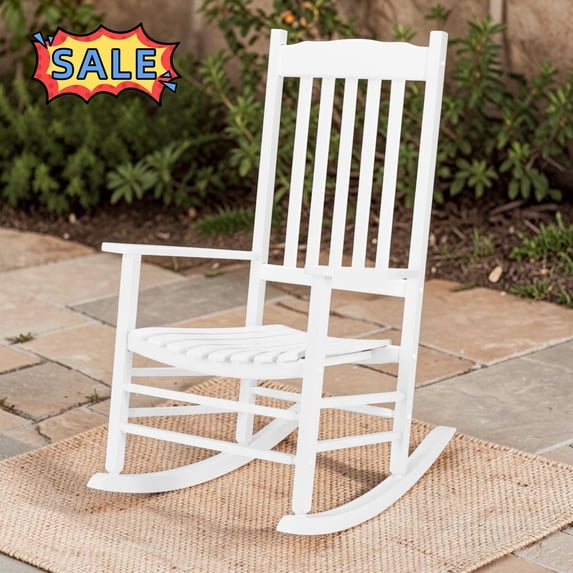 Tcbosik Rocking Chair, Outdoor Rocker with High Back, Lounge Chair for Lawn, Garden, Backyard, White