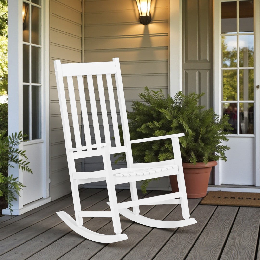 White Rocker Bench Tcbosik Wooden Rocking Chair, White Rocker for Porch or Patio ...