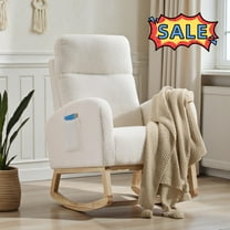 Tcbosik Rocking Glider Chair, Upholstered Accent Rocker Chair with High Back, Teddy Fabric Arm Chair with Side Pocket, Single Sofa Chair for Bedroom, Living Room, Balcony, White