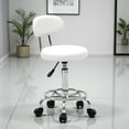 thumbnail image 1 of Tcbosik Rolling Drafting Chair with Backrest – Height Adjustable Round Stool with Wheels, PU Leather Swivel Stool for Office Spa Studio Lab Counter Salon Home Work Bar Kitchen Shop (White), 1 of 10