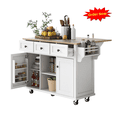 thumbnail image 1 of Tcbosik Rolling Kitchen Island with Rubber Wood Drop Leaf Top, 53.1" Storage Cabinet with Adjustable Shelf, 2 Doors and 3 Drawers for Dining Room, Living Room, White, 1 of 11