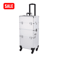 thumbnail image 1 of Tcbosik Rolling Makeup Train Case, 3 in 1 Aluminum Makeup Artist Cosmetic Organizer with Wheels and Keys, Silver, 1 of 11
