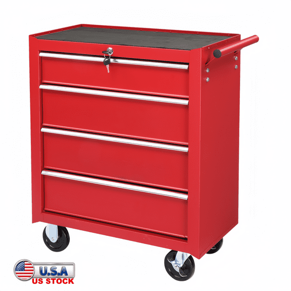 Tcbosik 4-Drawer Tool Chest with Wheels, Heavy Duty Rolling Tool Cabinet, Lockable Tool Organizer for Garage, Warehouse, Repair Shop, Red