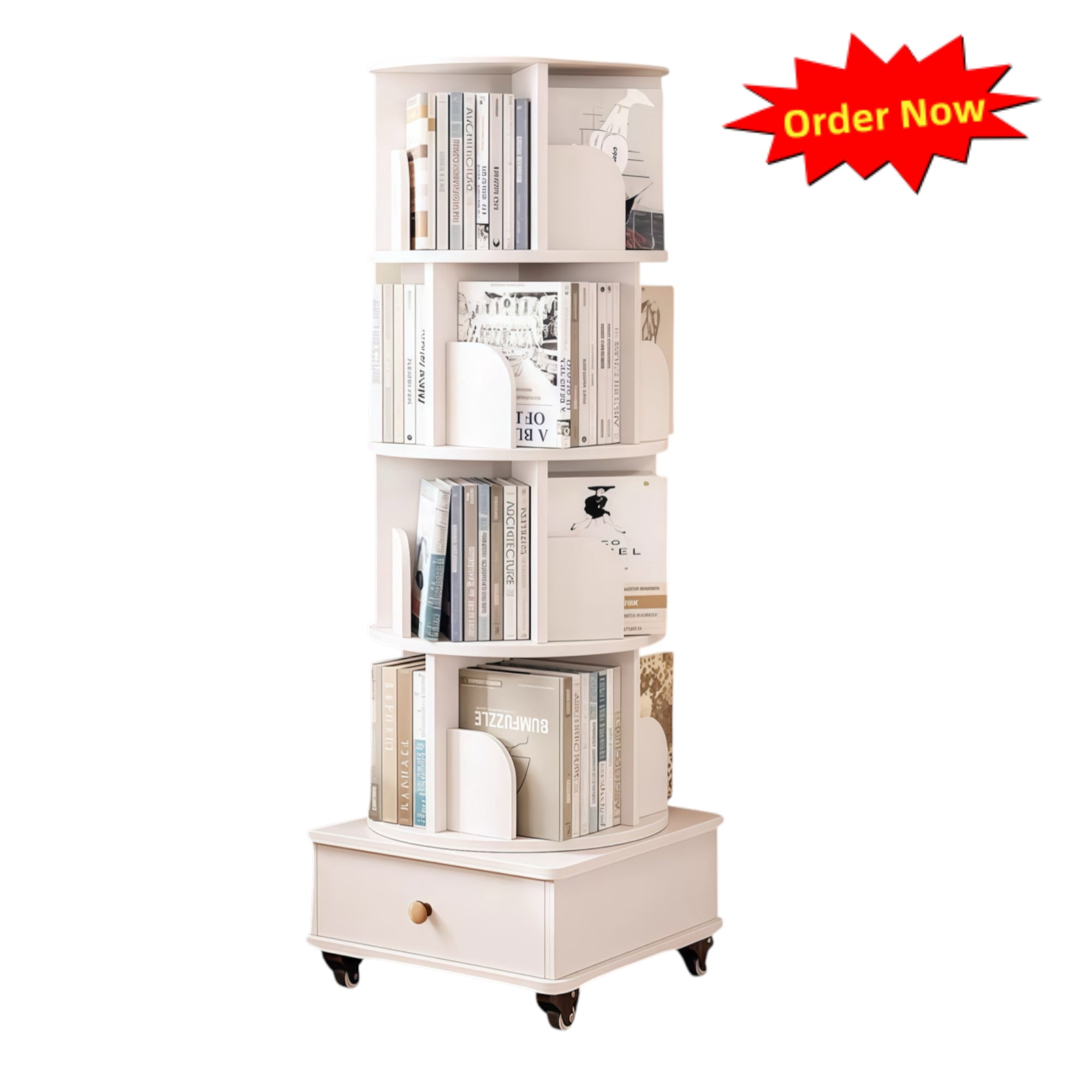 Small Rotating Shelf Tcbosik Rotating Bookshelf on Wheels, 360° Spinning Bookcase Tower, 4 ...