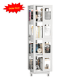 thumbnail image 1 of Tcbosik Rotating Metal Bookshelf, 4-Tier Revolving Bookcase with Wheels, Floor Standing Storage Display Shelves for Bedroom, Living Room, White, 1 of 8