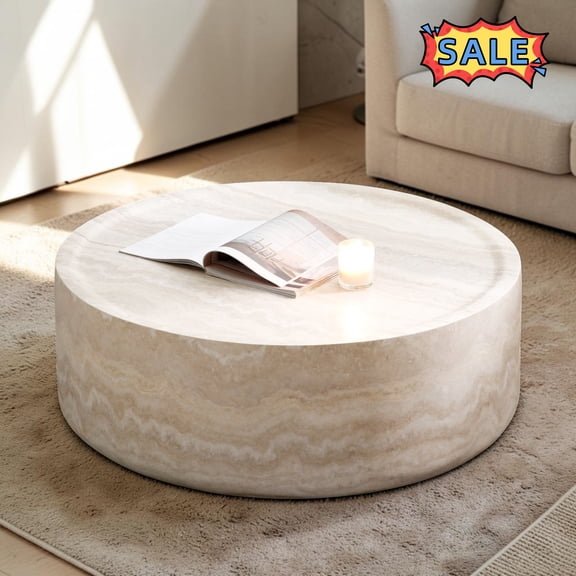 Tcbosik Round Coffee Table, 35.4 Inch Modern Accent Table, Simple Center Table for Living Room, No Assembly Required, Beige