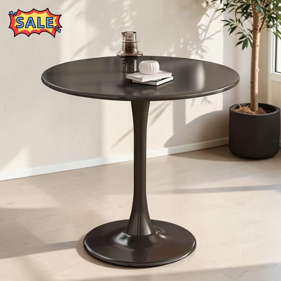 Tcbosik Round Dining Table, 23.6" Tulip Kitchen Table for 2 Person with Metal Pedestal Base, Black