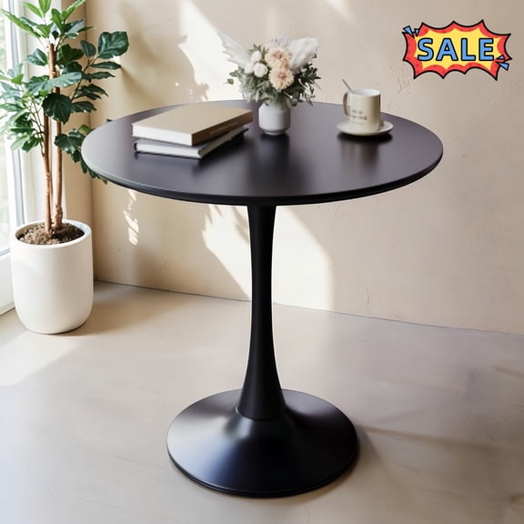 Tcbosik Round Dining Table, 31.5" Circle Tulip Table with Metal Base, Mid Century Modern Farmhouse Kitchen Table for Living Room, Black