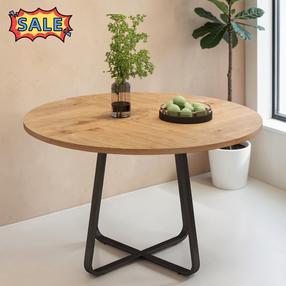 Tcbosik Round Dining Table for 4-6 Person. 43.3 Inch Circle Kitchen Table for Living Room, Easy Assembly, Natural