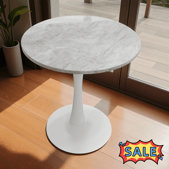 Tcbosik Round Dining Table for Small Space, 27.5" Circle Kitchen Table with Faux Marble Top for 2 Person, Easy Assembly, Gray & White
