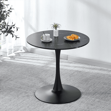 Tcbosik Round Dining Table with Pedestal Base, 31.5" Modern Tulip Table for 2-4 Person, Kitchen Table with Faux Marble Top, Black