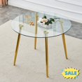 thumbnail image 1 of Tcbosik Round Glass Dining Table, 40 inch Kitchen Dinner Table with Metal Legs, Circle Leisure Coffee Table for Living Room, Gold, 1 of 8