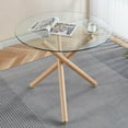 thumbnail image 1 of Tcbosik Round Glass Dining Table, Small Kitchen Table, 35.4 inch Modern Circle Dining Room Table with Metal Legs, Light Oak, 1 of 6