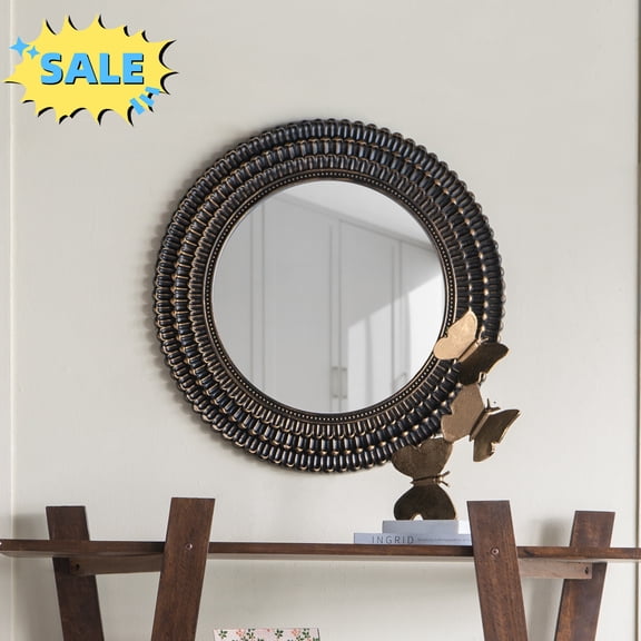 Tcbosik Round Mirror 26.5 inch, Wall Mounted Vanity Mirror for Bathroom, Bedroom, Entryway, Living Room, Black+Gold