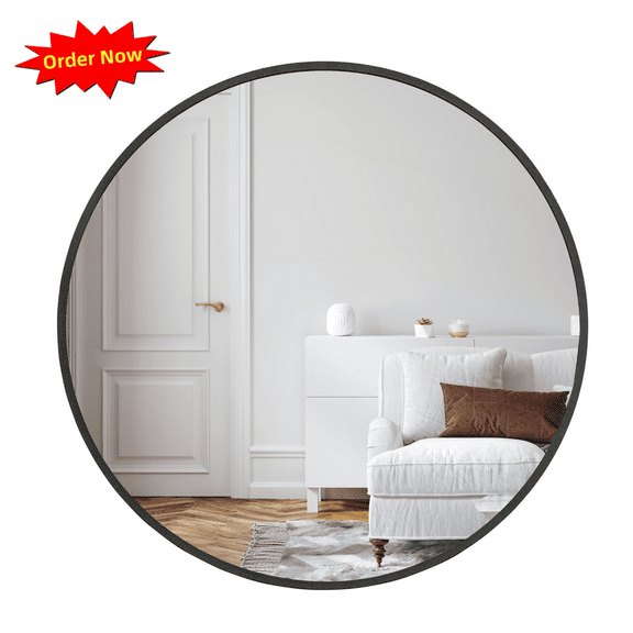 Tcbosik Round Mirror 32 inch, Modern Circle Mirror with Metal Frame, Wall Mounted Mirror for Living Room, Bathroom, Entryway, Black