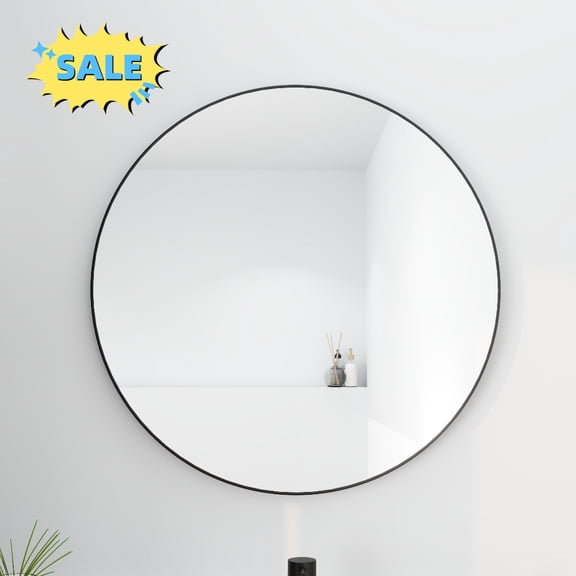 Tcbosik Round Mirror Wall Mounted, 24 inch Circle Mirror, Mirror with Metal Frame for Bathroom, Living Room, Bedroom, Entryway, Black