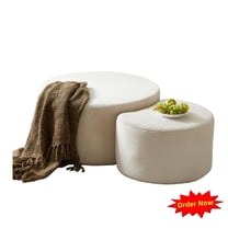 Tcbosik Round Upholstered Nesting Coffee Tables Set of 2, Corduroy Fabric Living Room Table, Modern Circle Cocktail Table, Small Side Table, Multi-Function Ottoman for Bedroom, Living Room, Beige