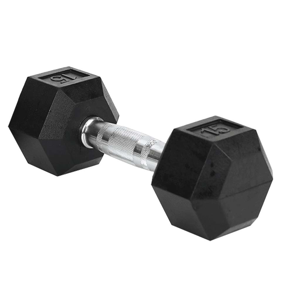 Tcbosik Rubber Encased Exercise & Fitness Hex Dumbbell, 15 lb Hand Weight for Home GYM, Black