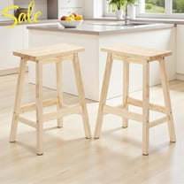 Tcbosik Rustic Bar Stools Set of 2, 24-Inch Counter Height Saddle Seat Stools, Sturdy Pine Wood Construction for Kitchen, Café, Pub, Patio (Natural)