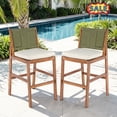 thumbnail image 1 of Tcbosik Set of 2 Outdoor Acacia Wood Bar Stools with Cushions, Counter Height Chair with Wicker Back for Patio, Garden, Poolside, Balcony, Cream & Green, 1 of 8