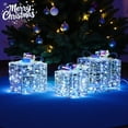 thumbnail image 1 of Tcbosik Set of 3 Pre-Lit Iridescent Christmas Gift Boxes w/ 140 LED Lights, Decorative Bows, Weather-Resistant, Ideal for Outdoor & Indoor Holiday Display, 1 of 10