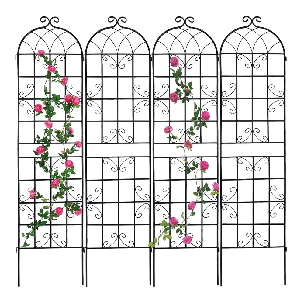 Tcbosik Set of 4 Garden Trellis for Climbing Plants, 86.7" x 19.7" Metal Flower Support, Rustproof Trellis Lattices for Ivy Cucumbers Clematis Roses, Black