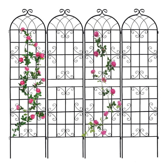 Tcbosik Set of 4 Garden Trellis for Climbing Plants, 86.7" x 19.7" Metal Flower Support, Rustproof Trellis Lattices for Ivy Cucumbers Clematis Roses, Black