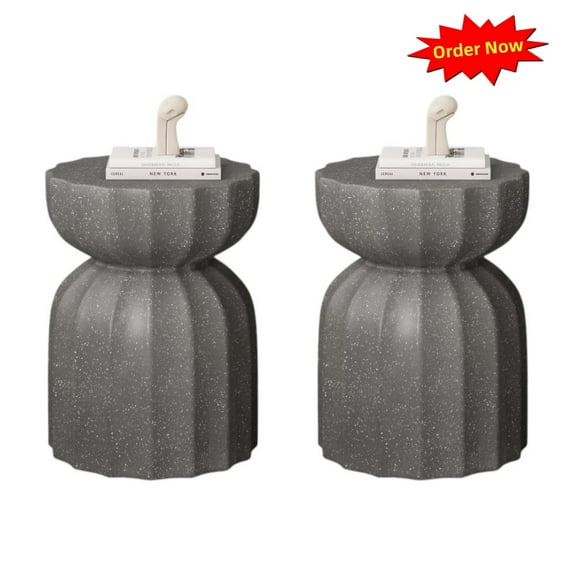 Tcbosik Set of 2 Cement Side Tables for Indoor & Outdoor, 13" Round End Table, Night Stand for Bedroom, Living Room, Grey