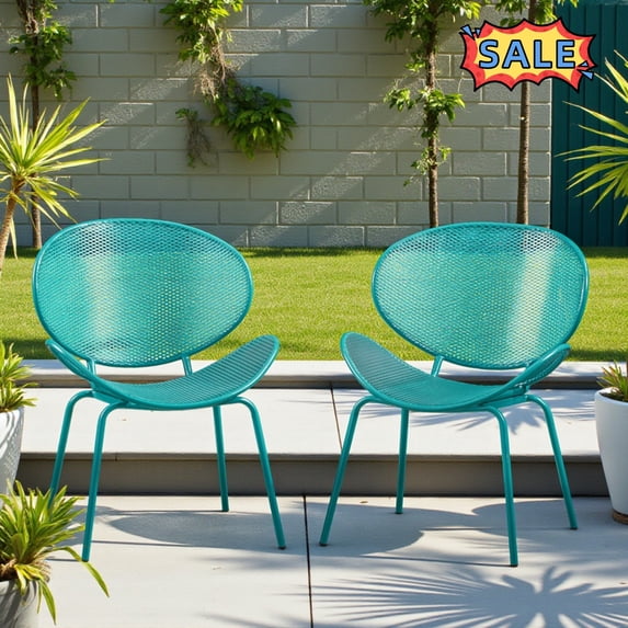 Tcbosik Set of 2 Metal Chairs for Indoor & Outdoor, Heavy Duty Lounge Chair, Armless Chair for Living Room, Garden, Balcony, Backyard, Teal