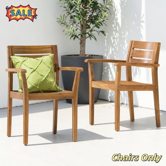 Tcbosik Set of 2 Outdoor Chairs, Patio Dining Chair, Wood Armchair for Garden, Deck, Lawn, Porch, Backyard, Teak
