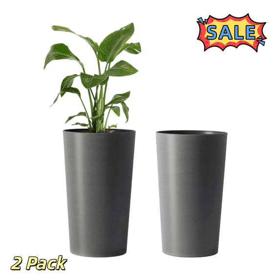 Tcbosik Set of 2 Planters for Outdoor Plants, 21.7-inch Tall Tapered Pot, Weather-Resistant Flower Containers for Patio, Porch, Garden, Grey