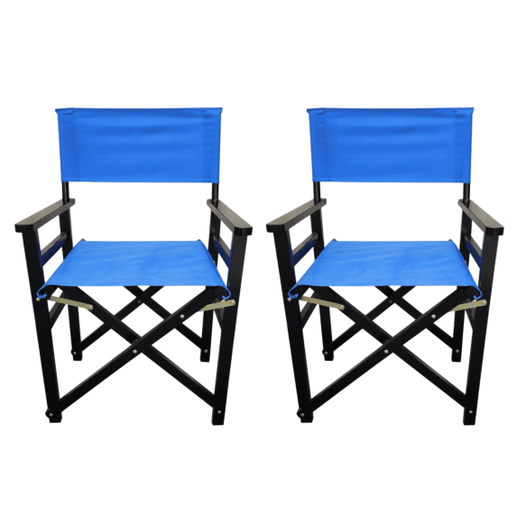 Tcbosik Set of 2 Tall Directors Chairs, Folding Wood Makeup Chair with Black Frame for Makeup Artist and Clients, Blue Canvas