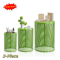 Tcbosik Set of 3 Round Metal Tables, Indoor & Outdoor Nesting Side Table, Modern End Table for Living Room, Porch, Patio, Garden, Backyard, Green