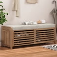 thumbnail image 1 of Tcbosik Shoe Bench with Removable Cushion, 2-Tier Farmhouse Entryway Bench with Sliding Doors, Shoe Rack for Entryway, Hallway, White Washed, 1 of 10