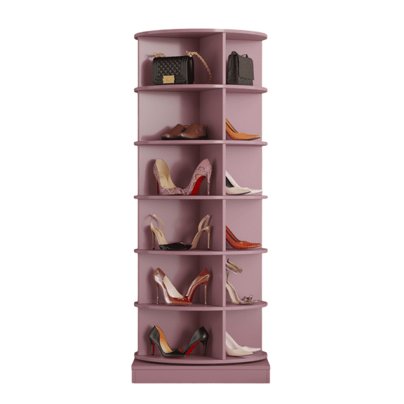Tcbosik Shoe Rack Tower for Closet, 360° Rotating Shoe Rack, 6-Layer Revolving Shoe Organizer for Hallway Entryway, Pink