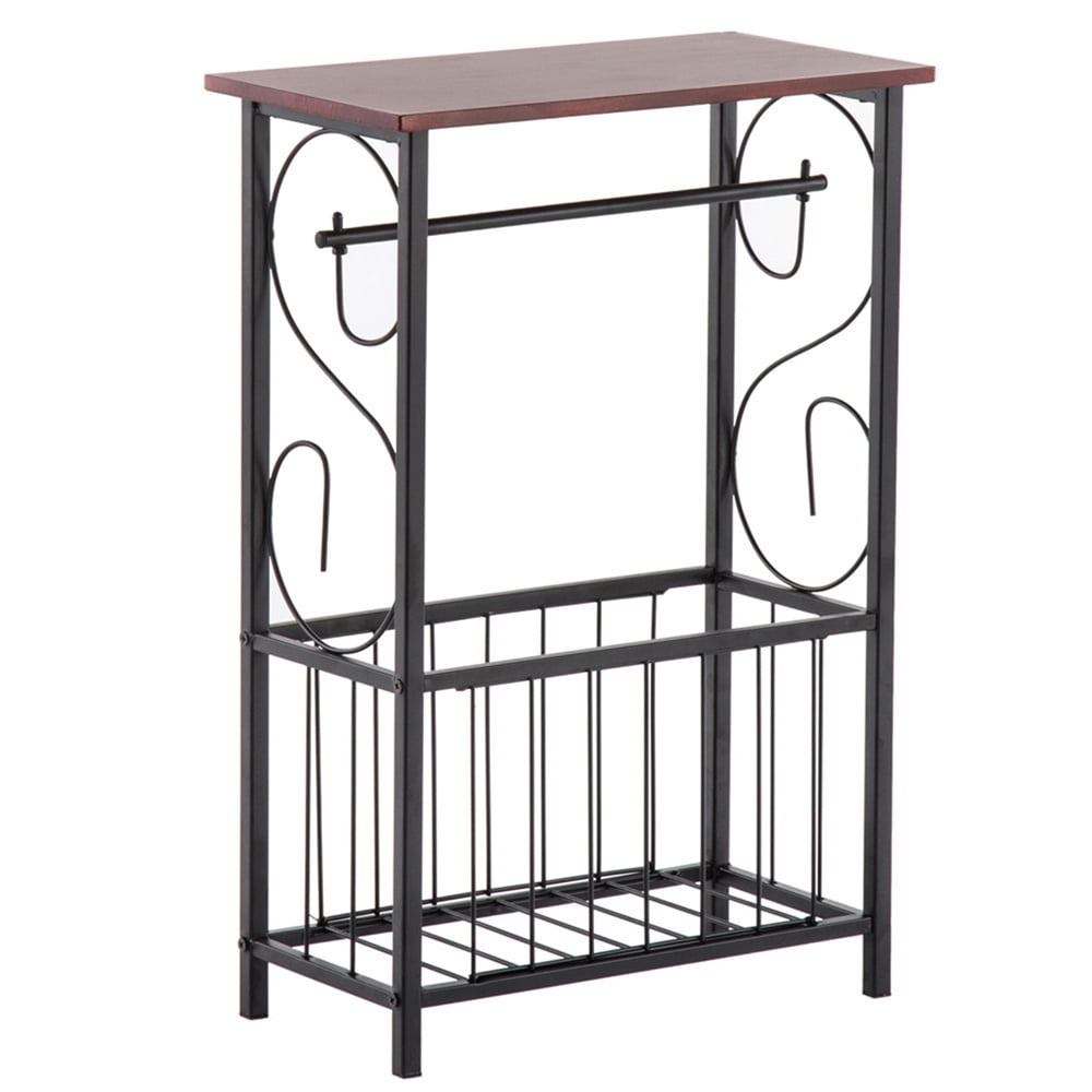 Brown and Black MDF and Steel Side Table with Storage Basket