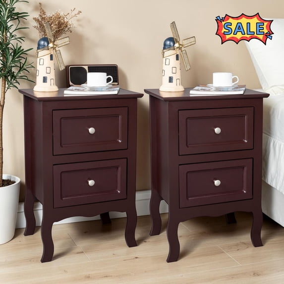 Tcbosik Side Tables Set of 2, Modern Nightstand with 2 Storage Drawers, 23.6 Inch End Table for Bedroom, Living Room, Easy Assembly, Brown