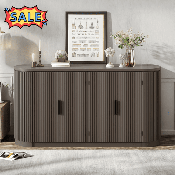 Tcbosik Sideboard Buffet Cabinet, 63" Modern Accent Cabinet with 4 Doors, Credenza with Adjustable Shelves, Storage Cabinet for Living Room, Dining Room, Entryway, Brown