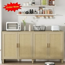 Tcbosik Sideboard Buffet Cabinet with Storage, 70 inch Accent Cabinet with Adjustable Shelves and 4 Doors, Coffee Bar Cabinet for Kitchen, Dining Room, Living Room, Natural