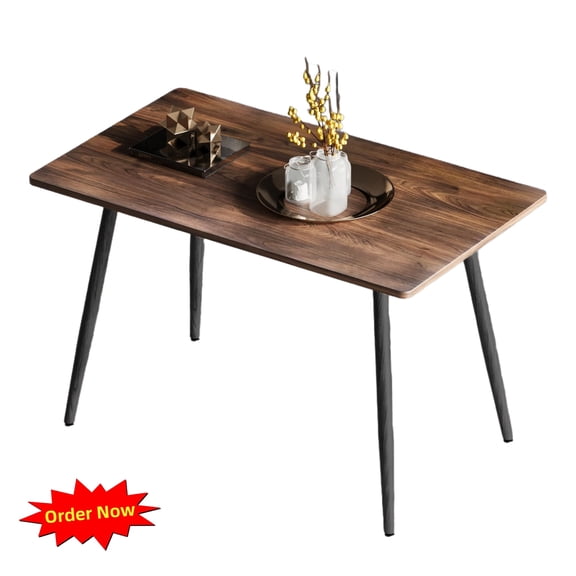 Tcbosik Simple Dining Table, 47.2" Versatile Writing Table with Metal Legs, Modern Table for Living Room, Kitchen, Easy Assembly, Walnut