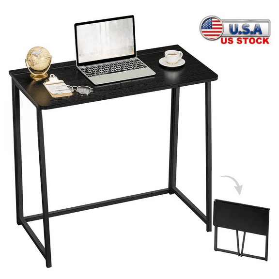 Tcbosik Home Office Desk - Foldable Computer Desk -Writing Study Table - Laptop PC Workstation for Bedroom Living Room - Black