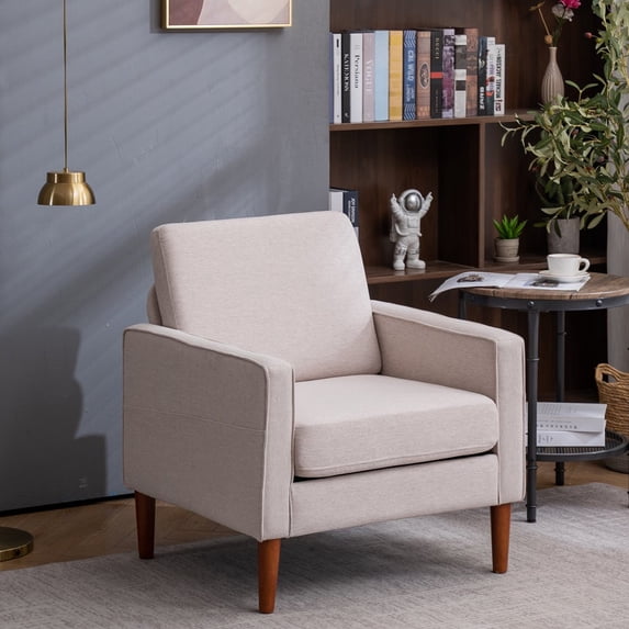 Tcbosik Single Sofa, Mid Century Upholstered Accent Chair, Living Room Sofa, Club Chair, TV Armchair for Small Space, Home Living Room, Apartment, Dorm, Office, Beige